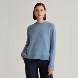 Quince Mongolian Cashmere Boxy Crewneck Sweater Faded Denim/Light Blue M NWOT
